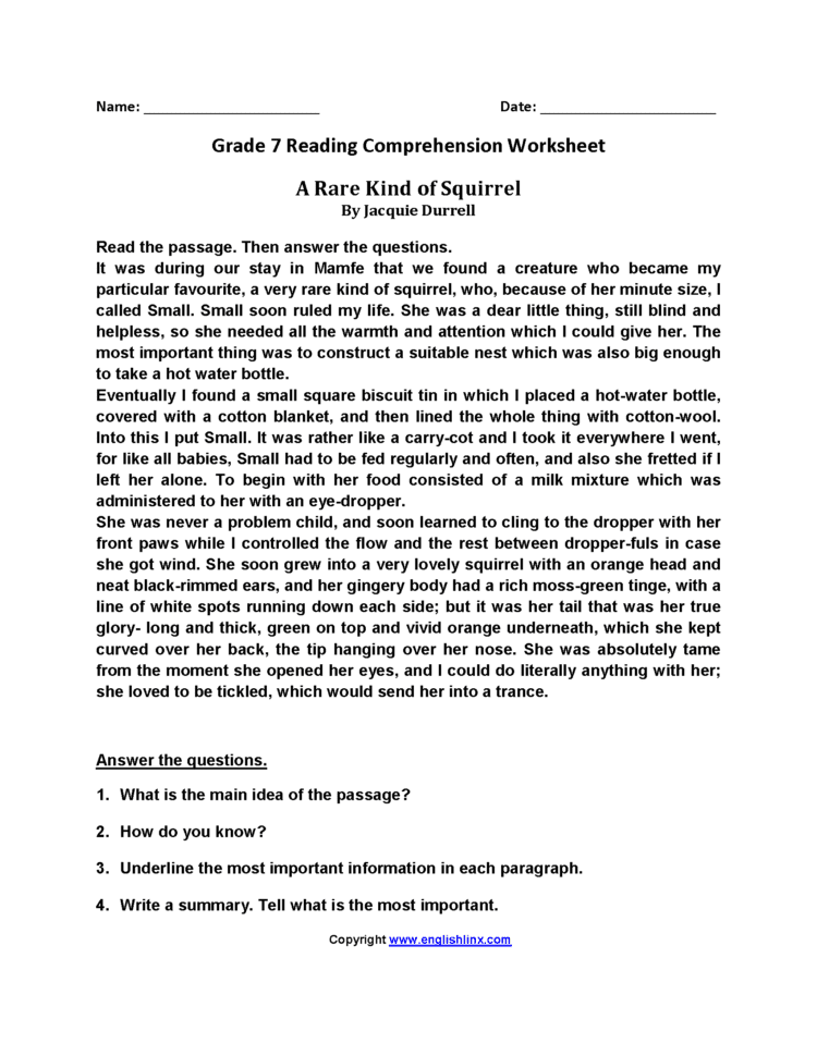 Reading Worksheets Seventh Grade Reading Worksheets — db-excel.com