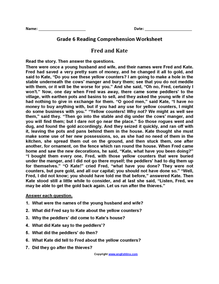 Year 6 Reading Comprehension Worksheets Db excel