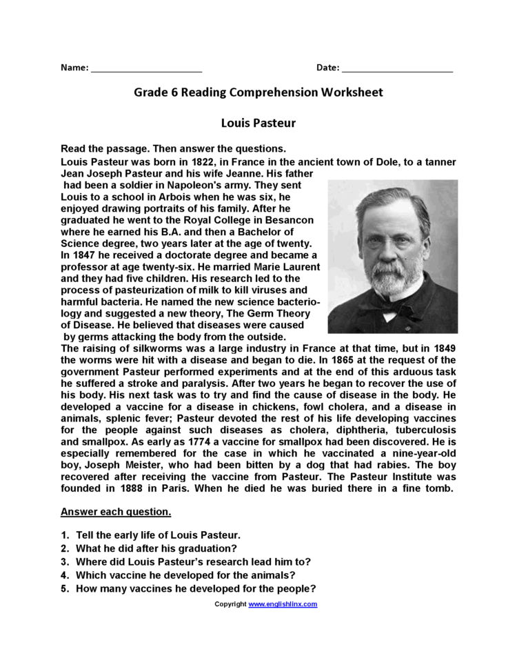 Reading Worksheets  Sixth Grade Reading Worksheets