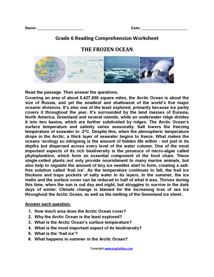 Reading Worksheets  Sixth Grade Reading Worksheets