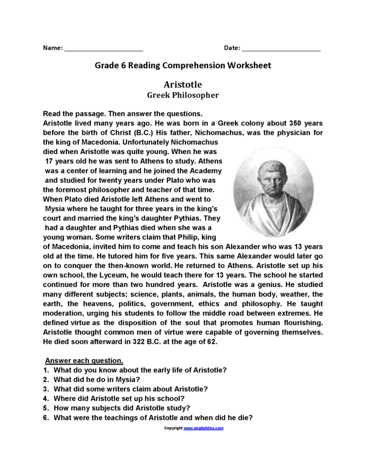 Reading Worksheets  Sixth Grade Reading Worksheets Reading Worksheets  Sixth Grade Reading Worksheets