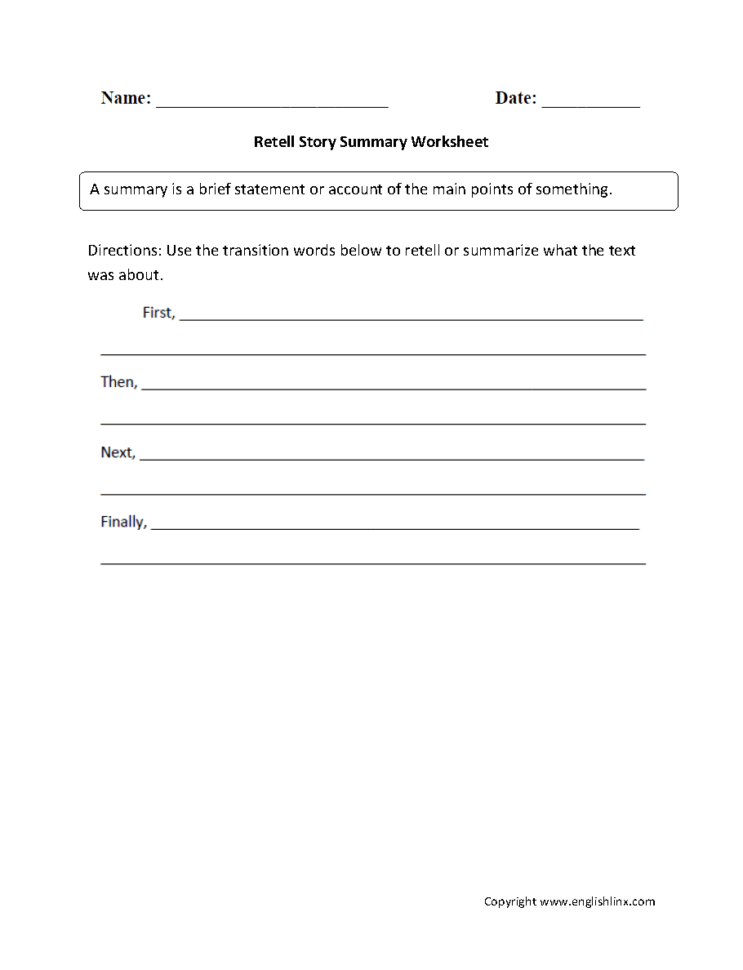 Reading Worksheets  Summary Worksheets