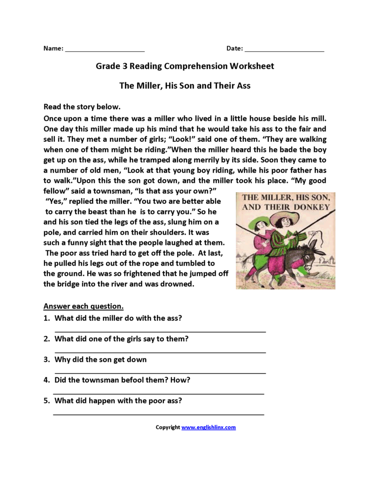 Comprehension Worksheets For Grade 3 Db excel