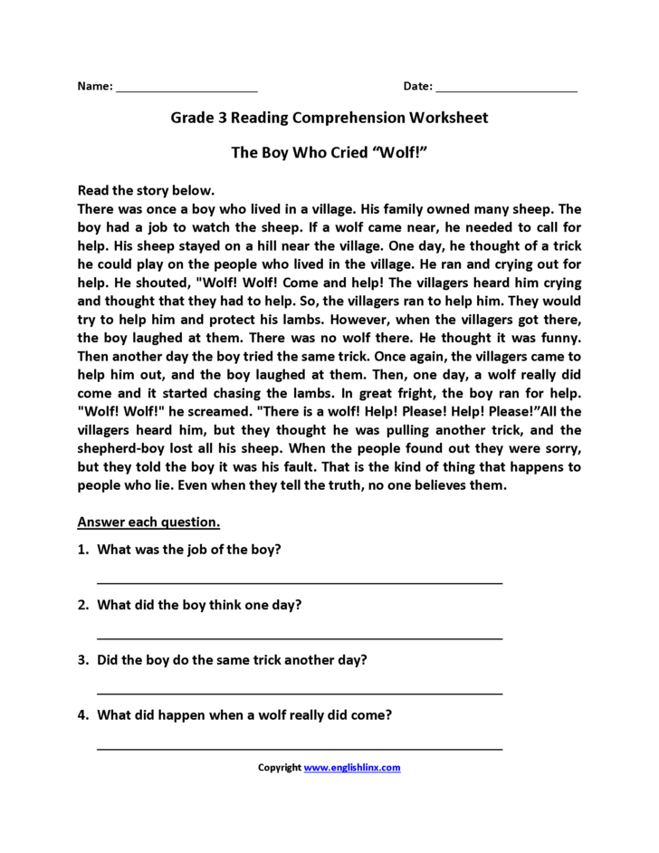 3Rd Grade Comprehension Worksheets — db-excel.com