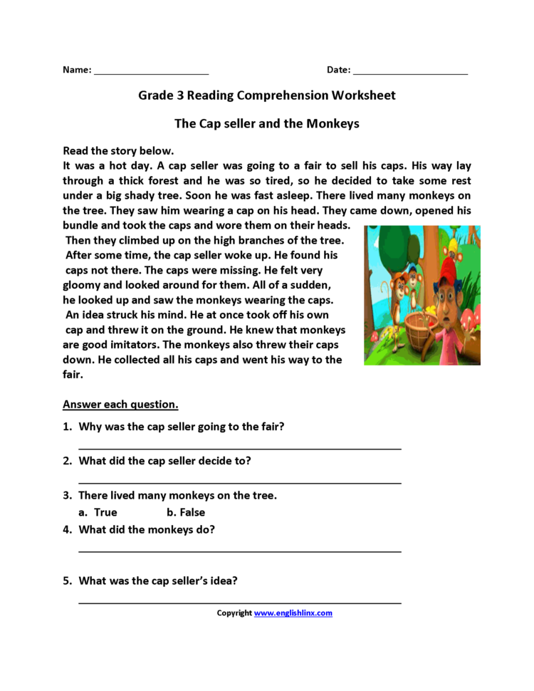 Reading Worksheets  Third Grade Reading Worksheets
