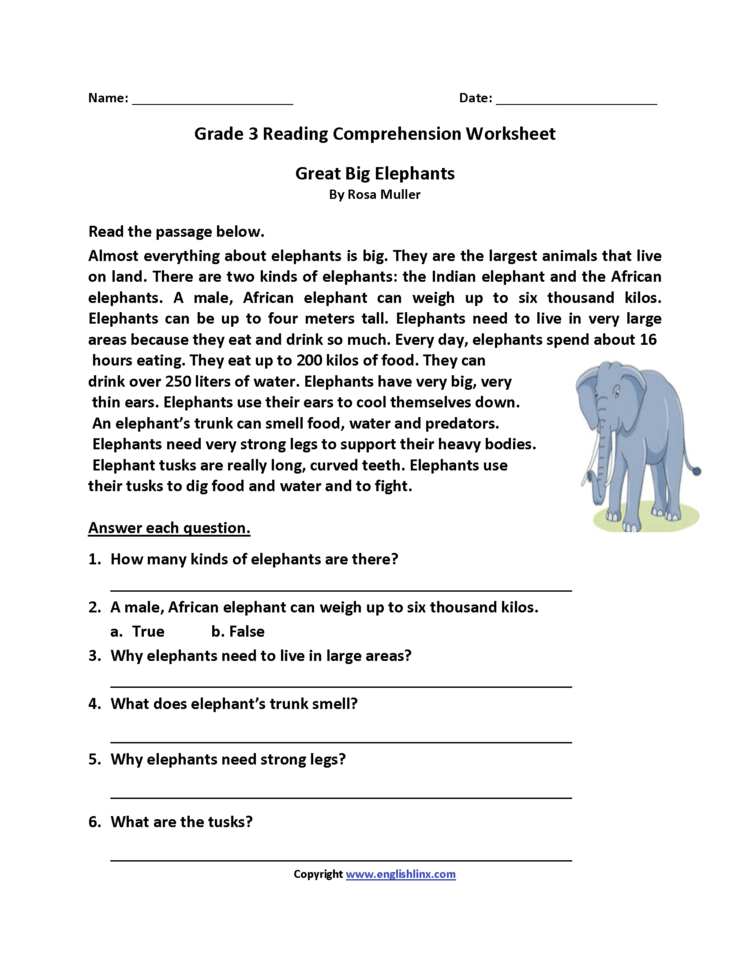 Third Grade Reading Comprehension Worksheets Db excel