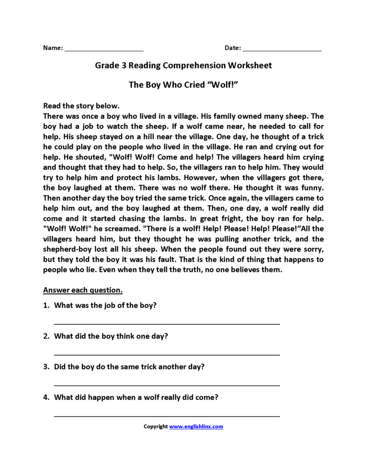 Reading Worksheets Third Grade Reading Worksheets — db-excel.com