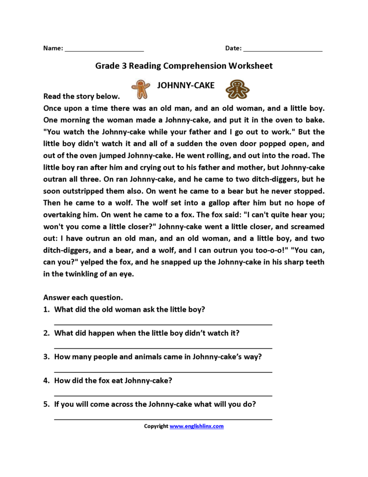 Reading Worksheets  Third Grade Reading Worksheets