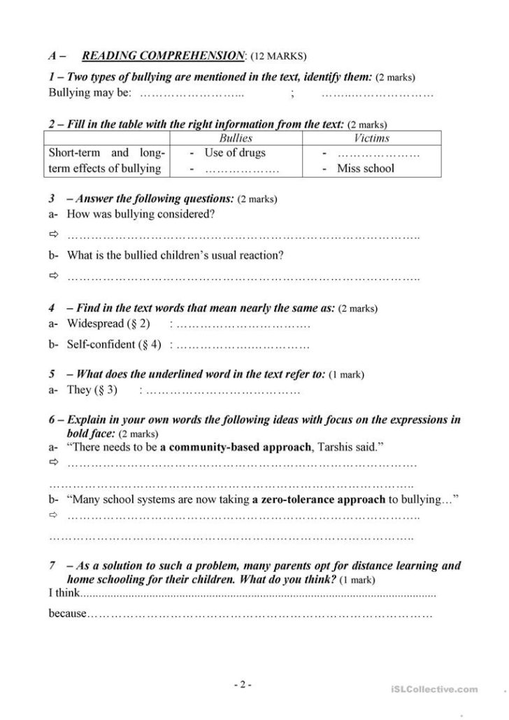 Cyber Bullying Worksheets