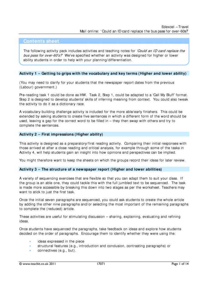 Readymade Sequencing Activities  Teachit English