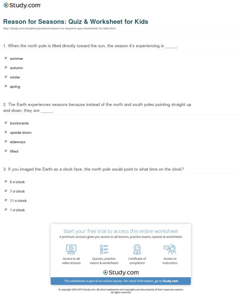 Reason For Seasons Quiz  Worksheet For Kids  Study