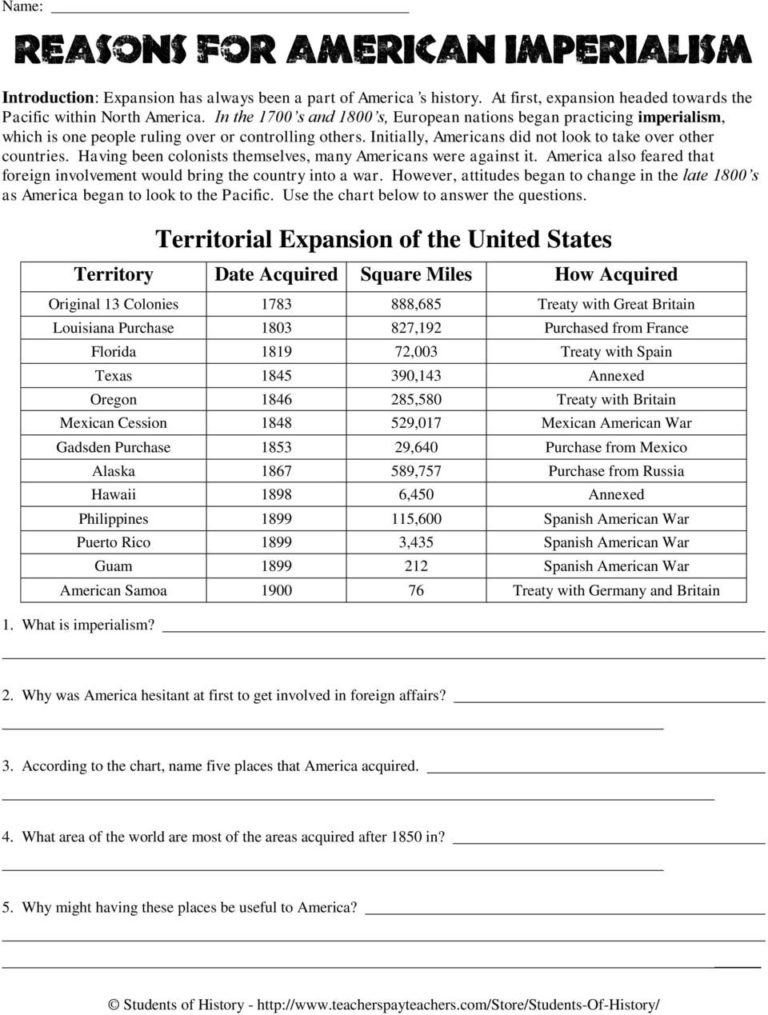 American Imperialism Worksheet Answers Db excel