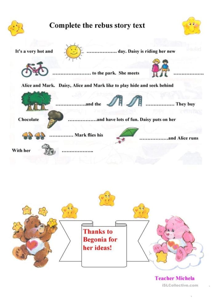 Rebus Story Text  English Esl Worksheets