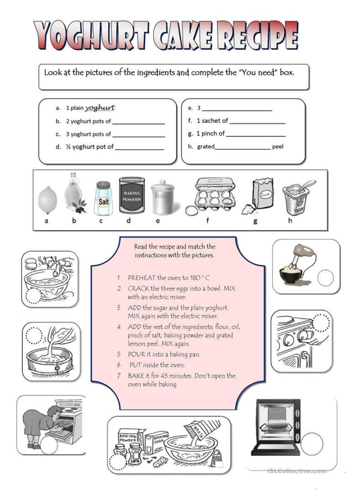 Recipe Yoghurt Cake  English Esl Worksheets