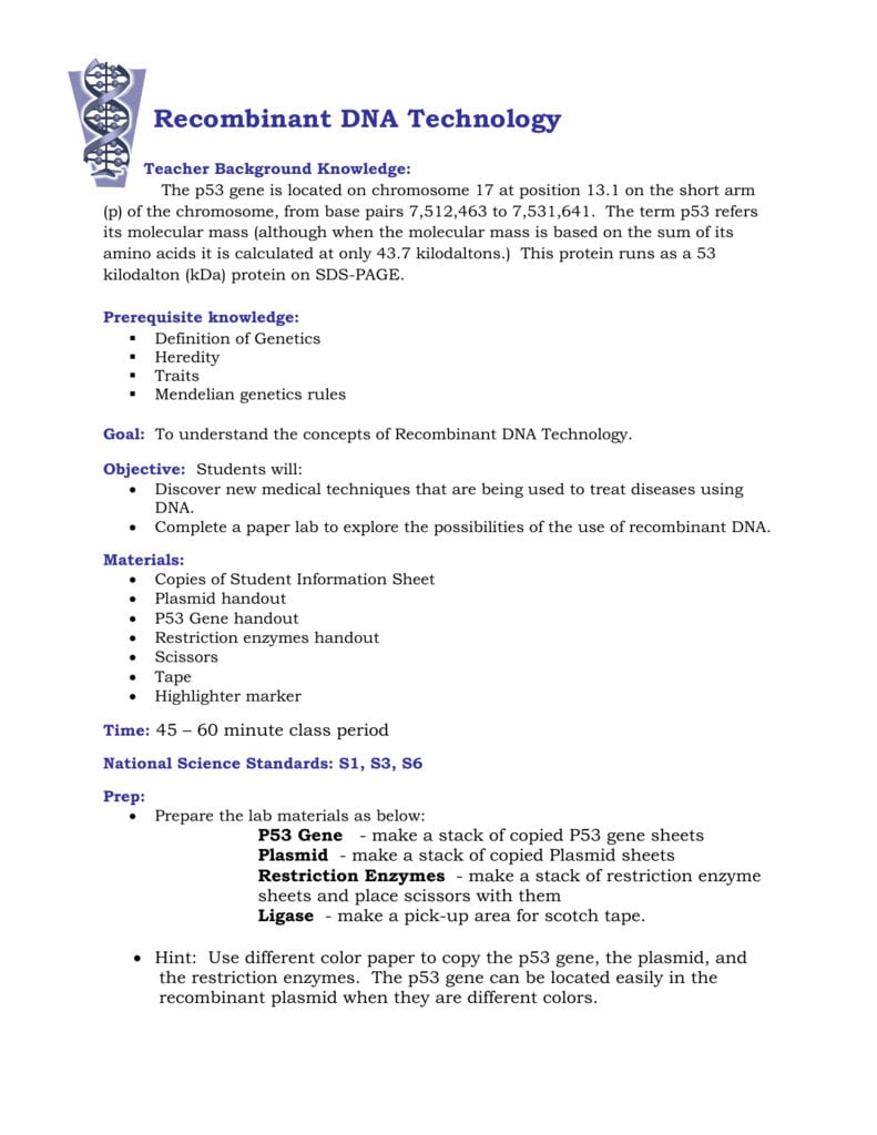 Recombinant Dna Technology Worksheet Answers — db-excel.com