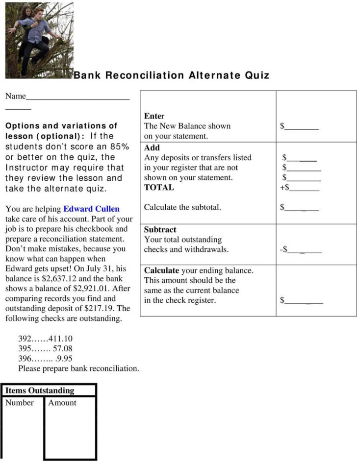 Bank Reconciliation Worksheet For Students