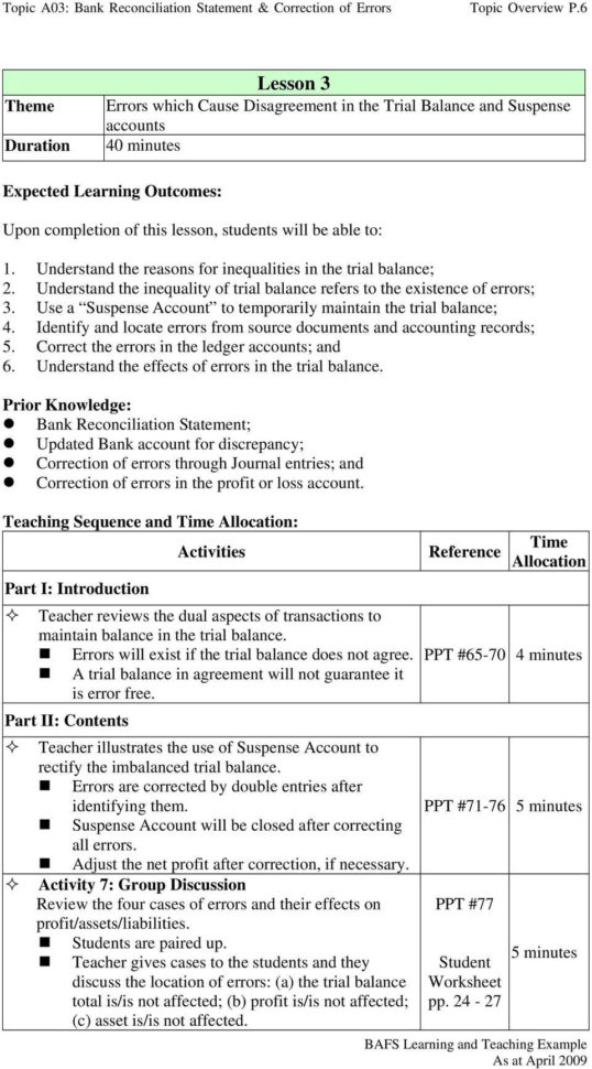 Reconciling An Account Worksheet Answers