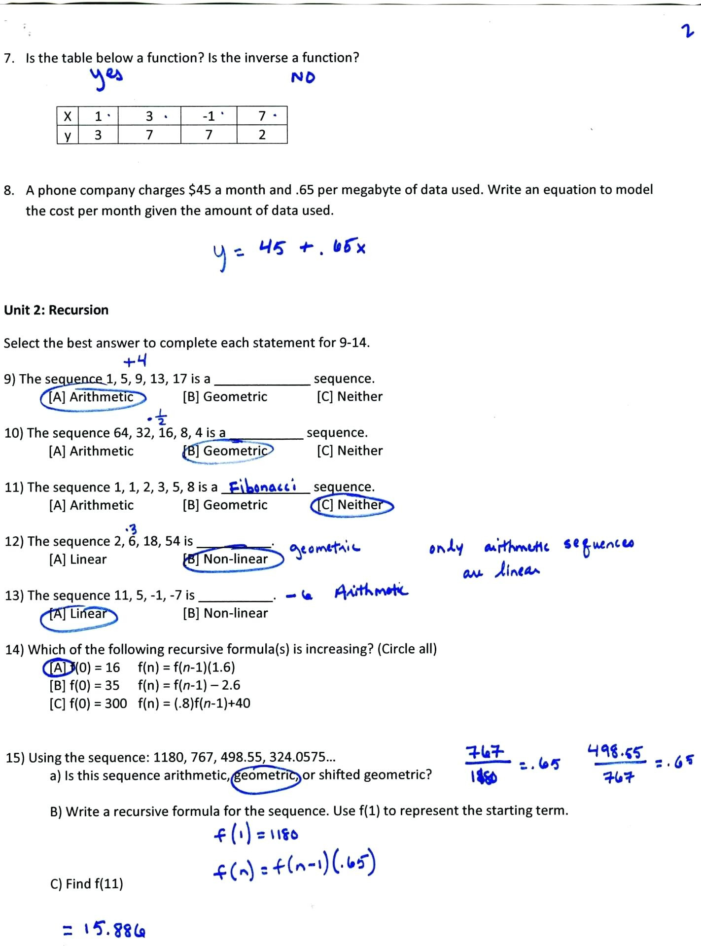 Recursive Formula For Arithmetic Sequence Worksheet