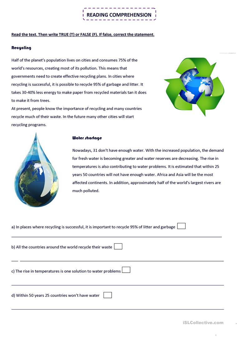 Recycling Ter Shortage Readind Comprehension And