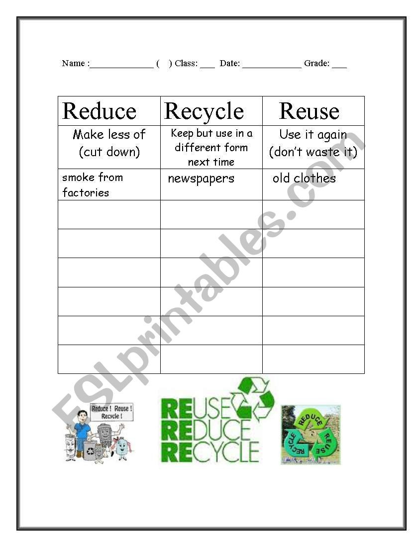 Reduce Reuse And Recycle  Esl Worksheethuangjason