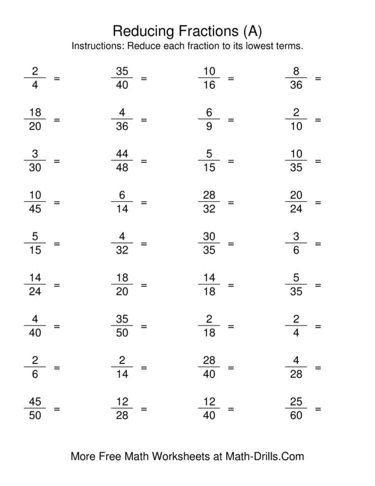 Reducing Fractions To Lowest Terms Worksheets — db-excel.com