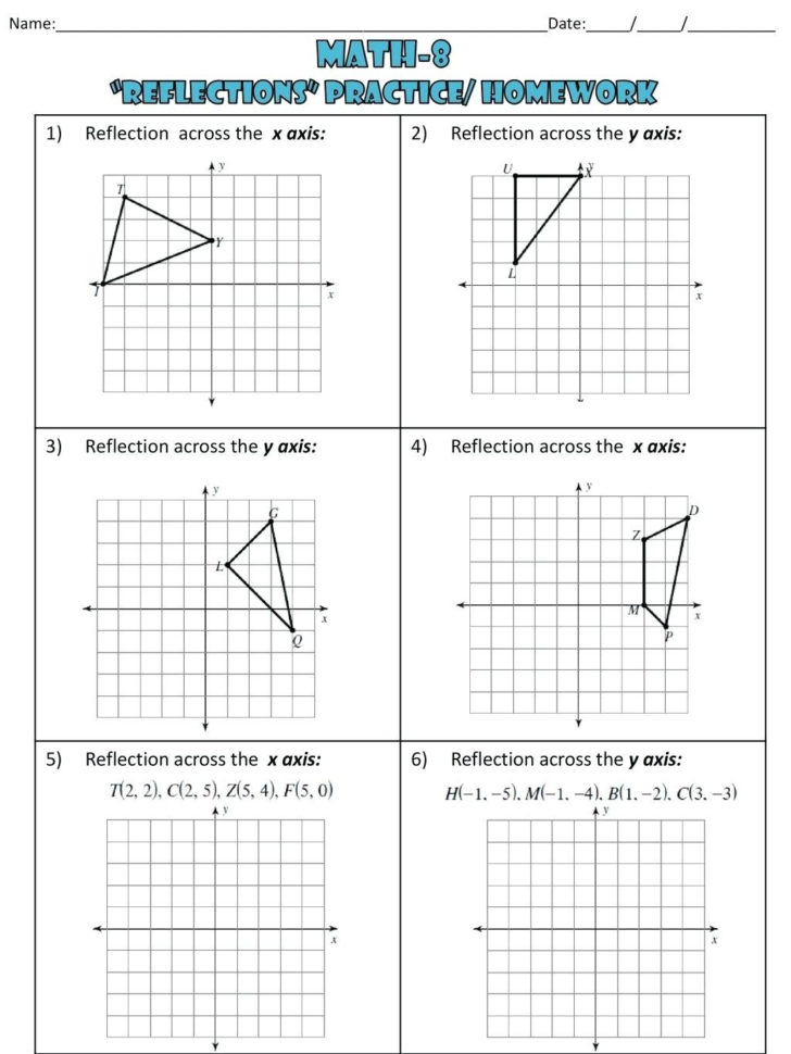 Reflection Across Y 2 Math Reflections Practice Homework