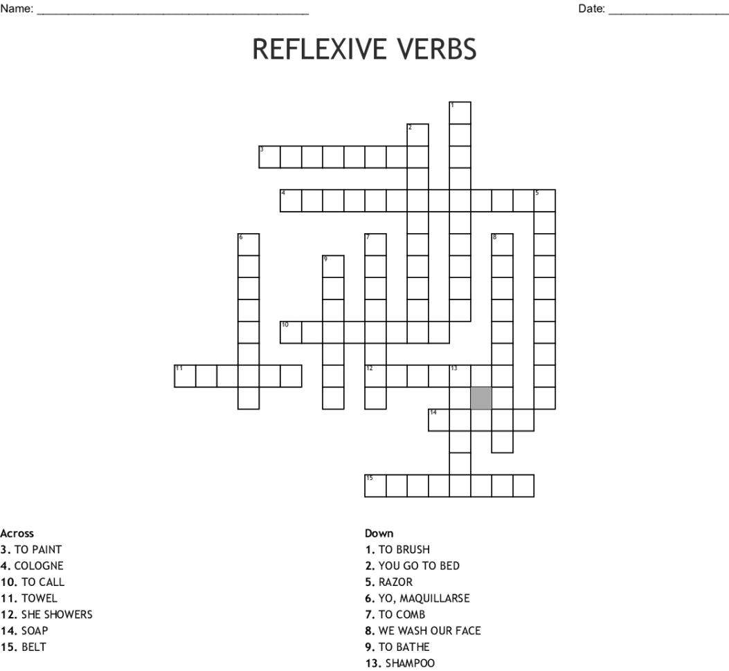 Reflexive Verbs Crossword  Word