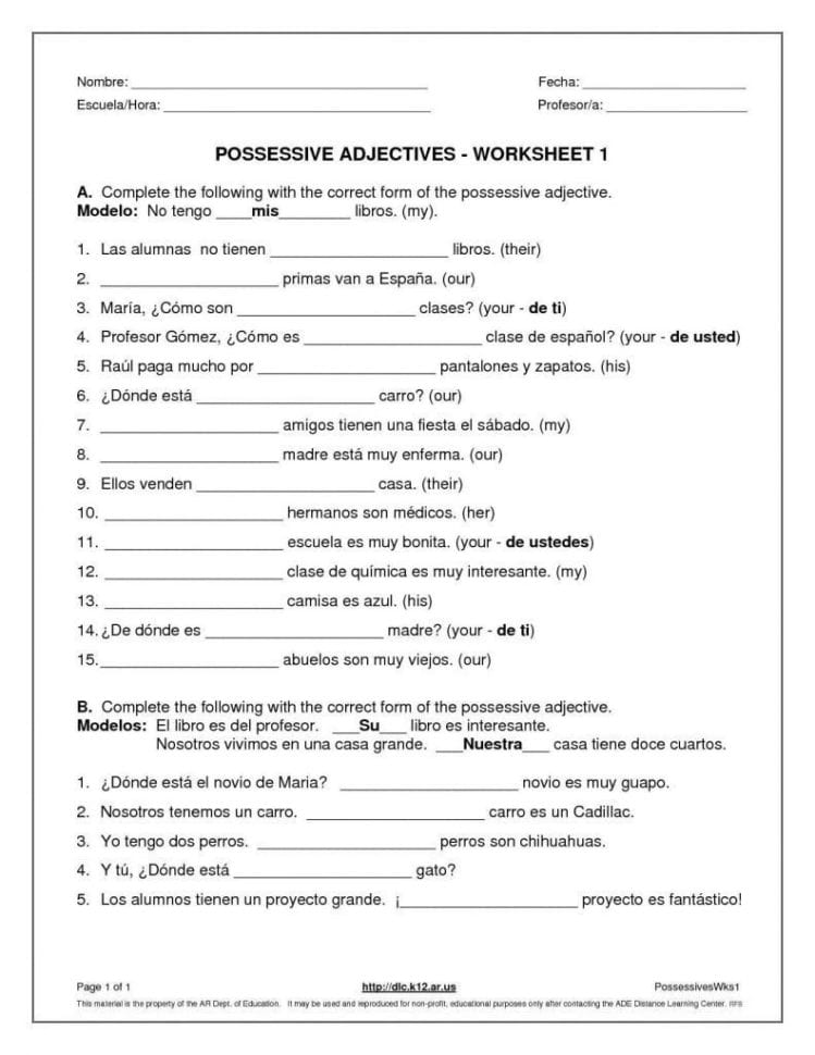 Reflexive Verbs Spanish Worksheet