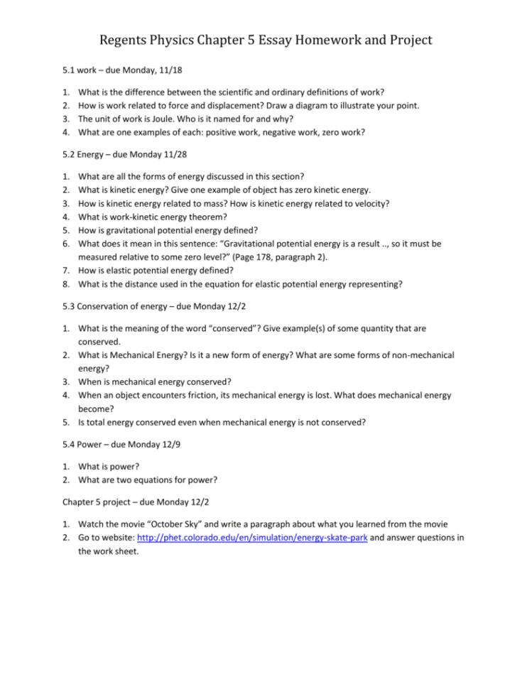 Regents Physics Chapter 5 Essay Homework And Project