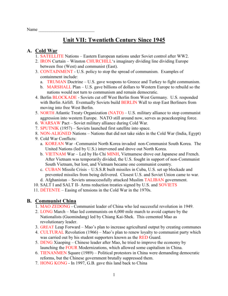 Regents Review Unit 7 Answers