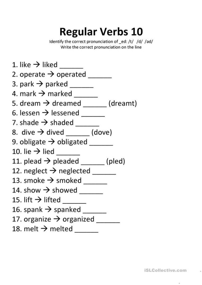 Regular Past Tense Verbs Pronunciation Practice 2  English