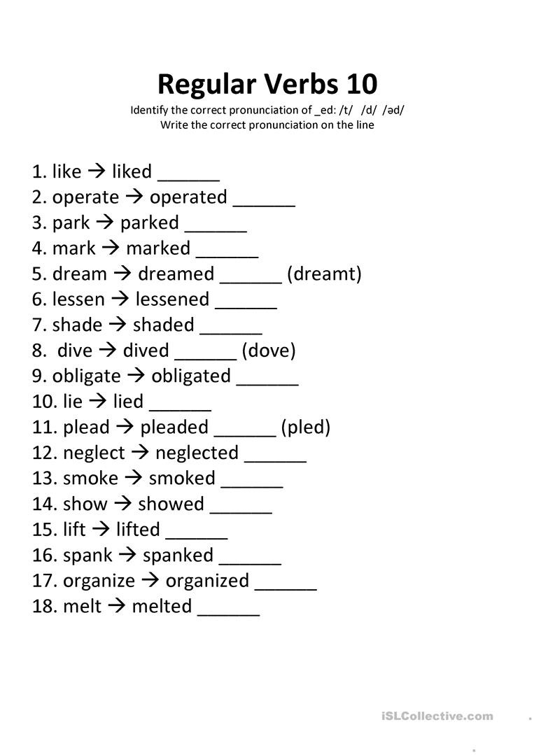 Worksheet About Past Tense Verbs