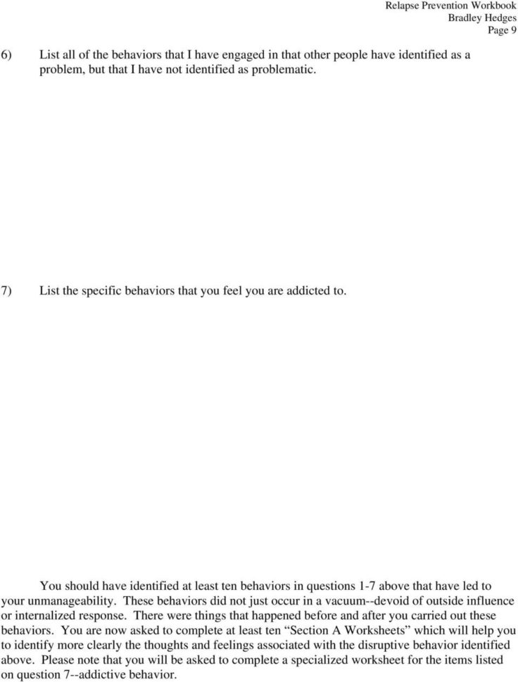 Relapse Prevention Workbook  Pdf