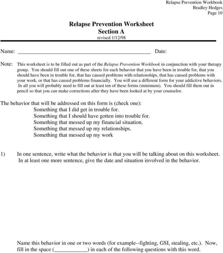 Honesty In Recovery Worksheet