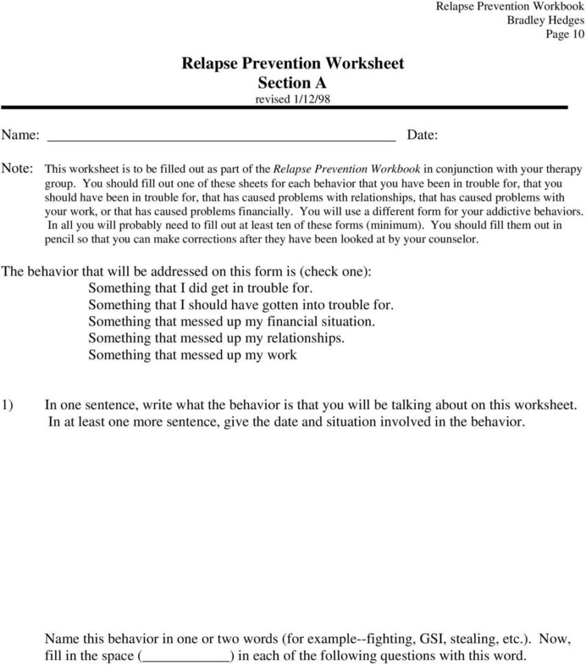 Relapse Prevention Workbook  Pdf
