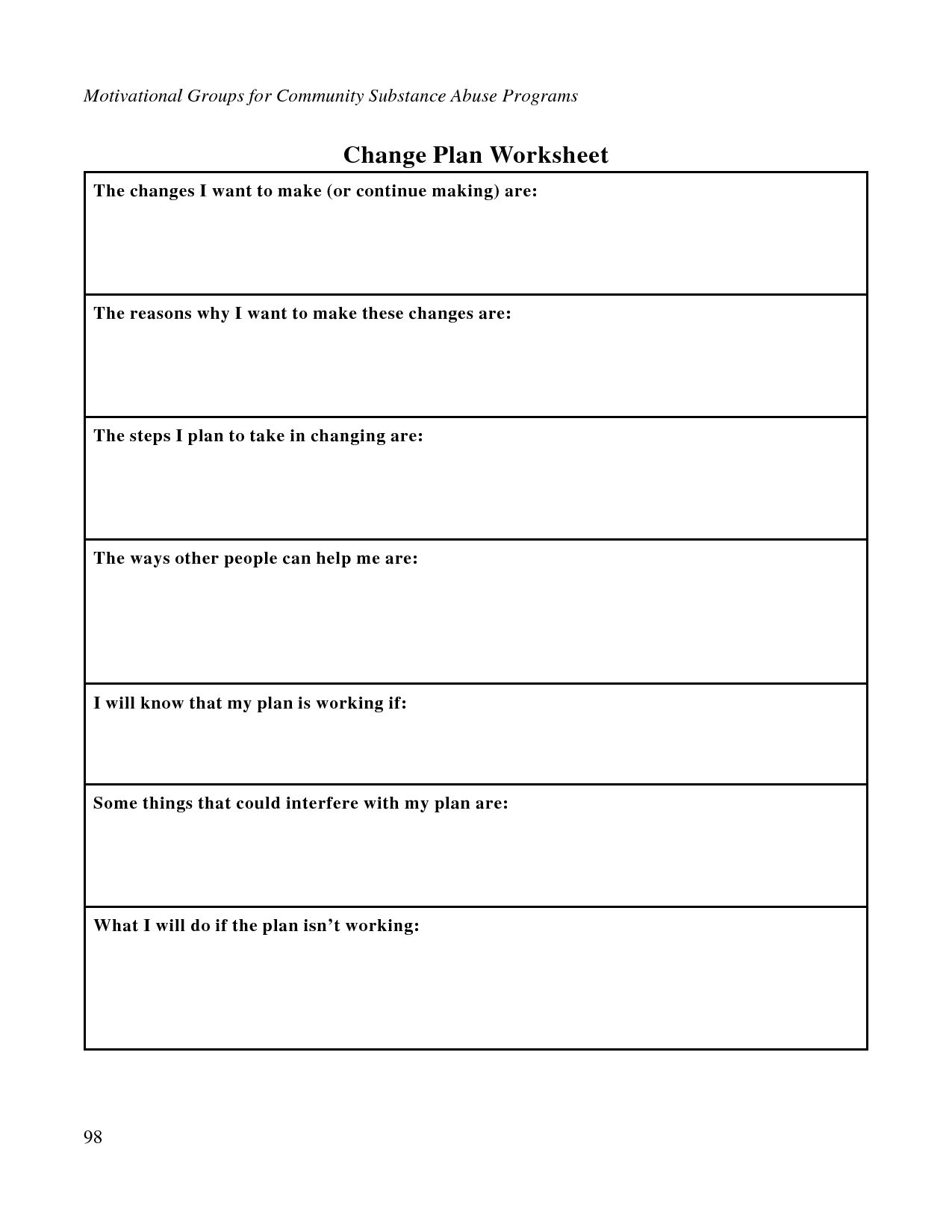 Relapse Prevention Worksheets To Free Download Relapse