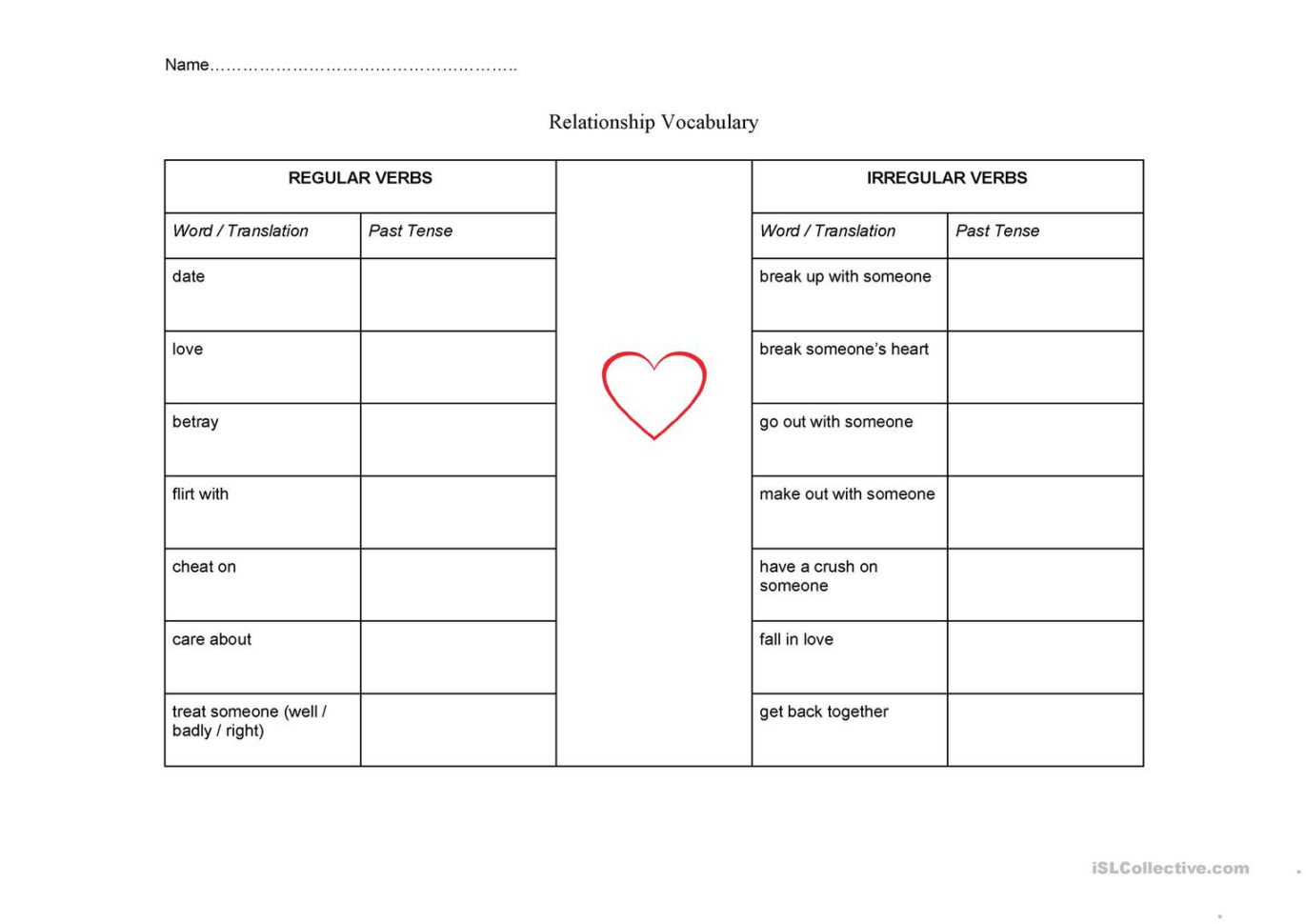 Relationship And Love Vocabulary Regular Irregular Verbs Relationship And Love Vocabulary Regular Irregular Verbs