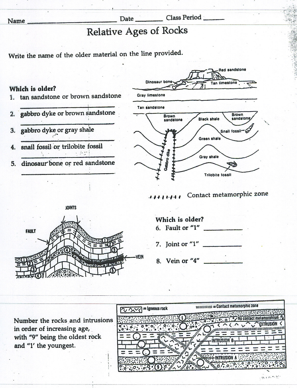 Relative Dating Worksheet Answer Key Db excel