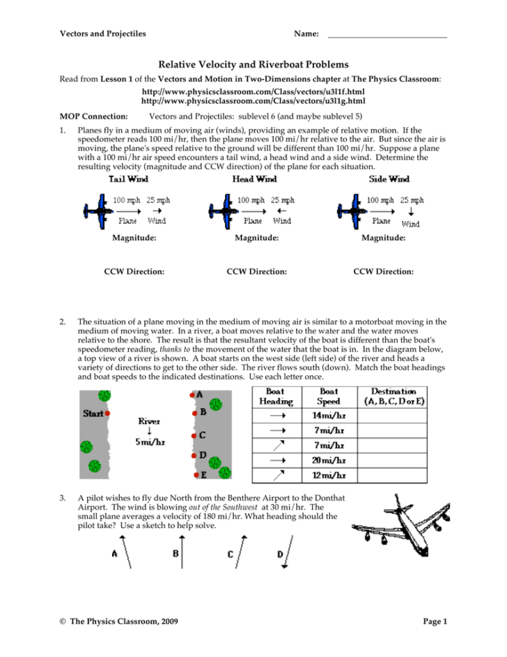 Vectors And Projectiles Worksheet Answers