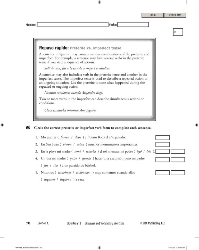 Repaso Rápido Preterite Vs Imperfect Tense