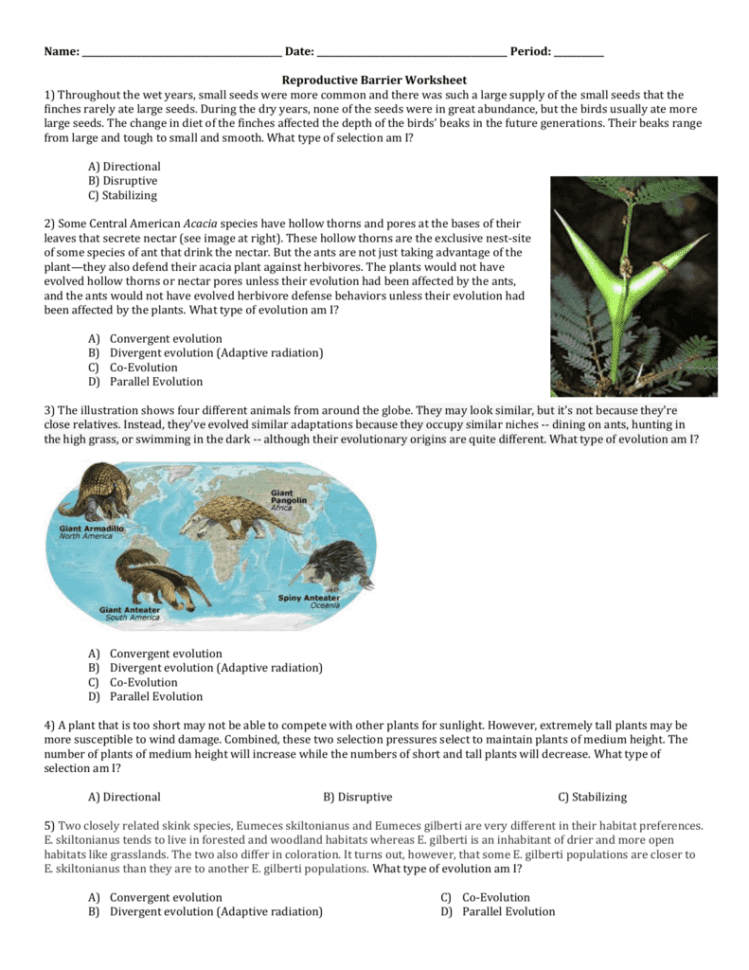 Reproductive Barrier Worksheet
