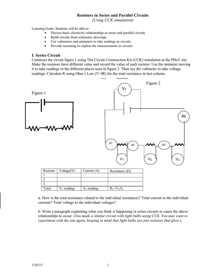 Resistors In Series And Parallel Circuits Using Cck Simulation I