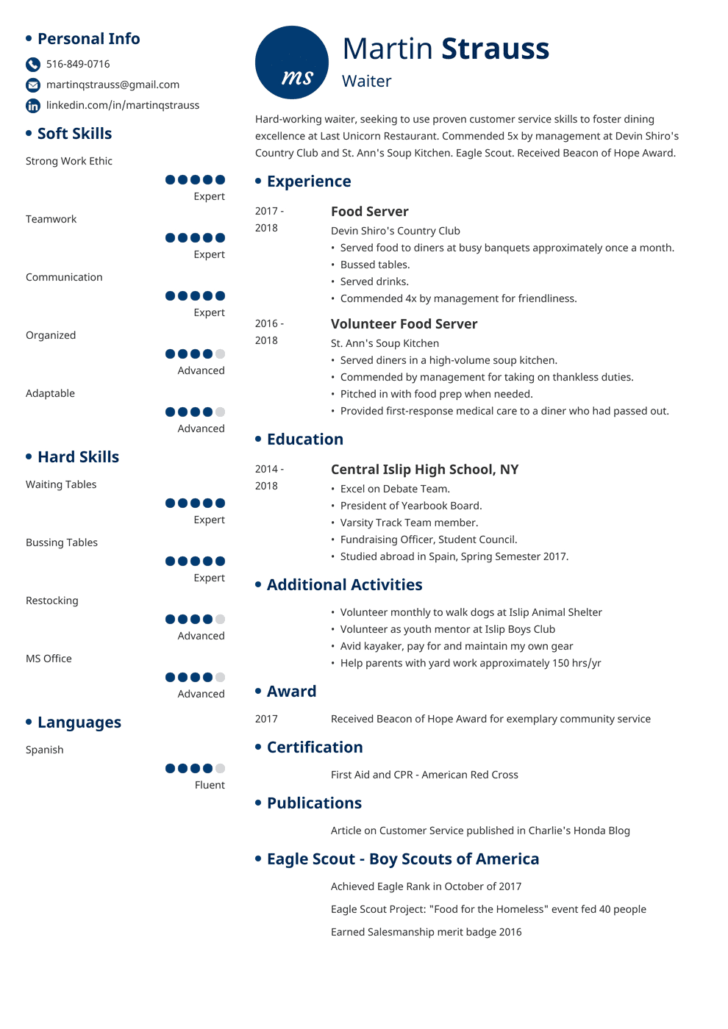 Resume Worksheet For High School Students