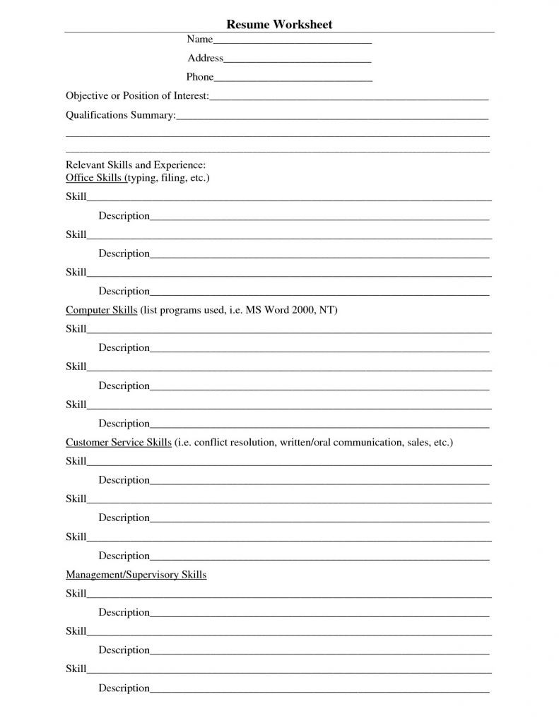 Resume Worksheet For High School Students  Yyjiazheng
