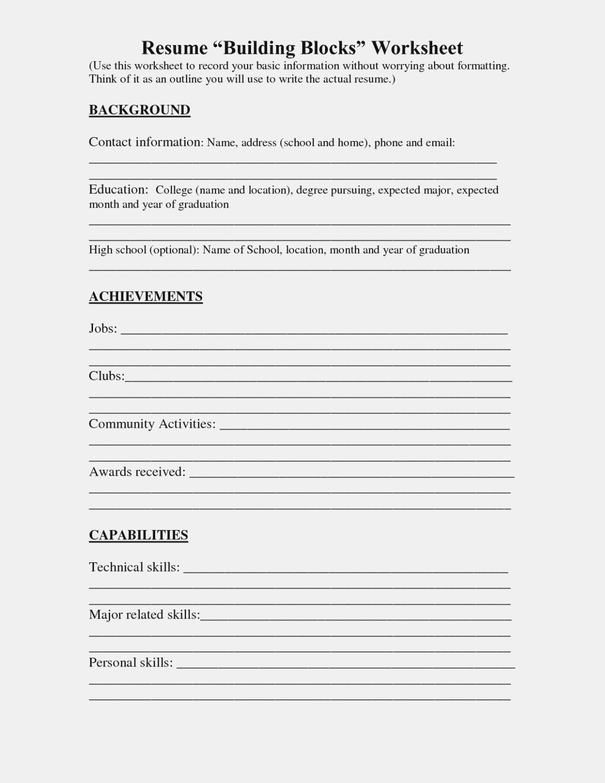 Resume Worksheet Printable Spectacular Cover Letter