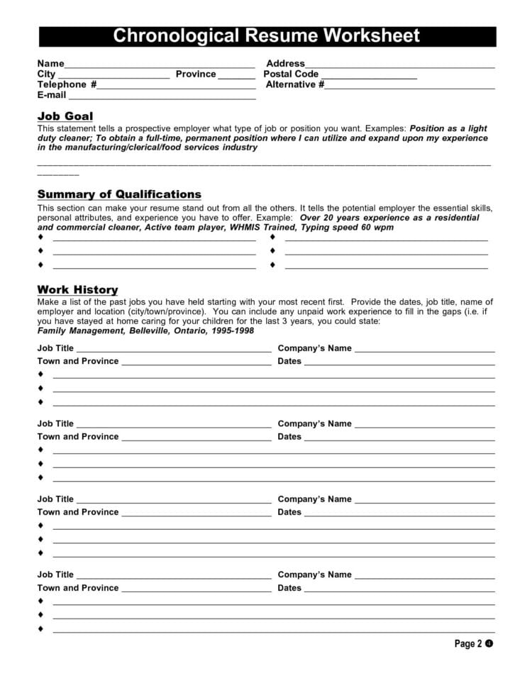 Resume Worksheets  Yyjiazheng – Resume