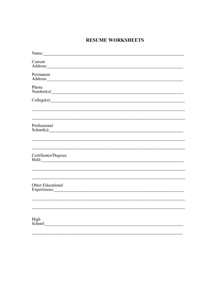 Resume Worksheets  Yyjiazheng – Resume