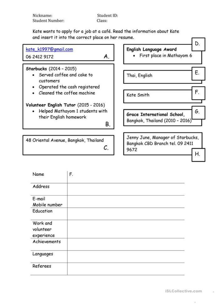 Resume Writing Activity  English Esl Worksheets