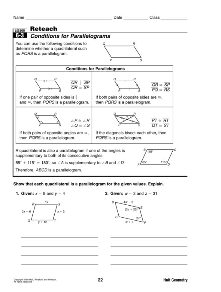 Conditions For Parallelograms Worksheet — Db-excel.com