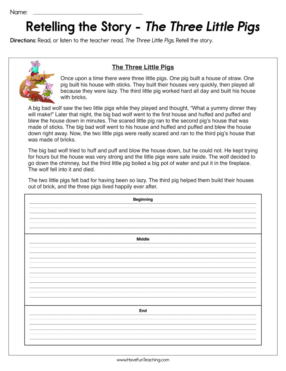 Retelling The Story The Three Little Pigs Worksheet  Have Fun